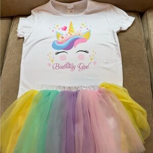 Unicorn Birthday Girl Kids Matching Set - White and Multicolor